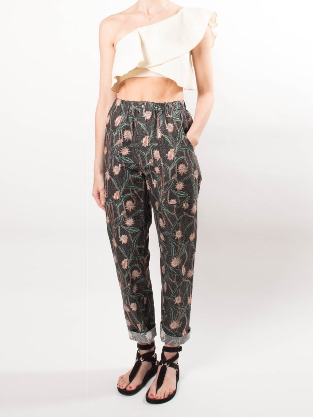 Isabel Marant Floral Printed Cotton Pants in Green, size 40 (like a 6/8)